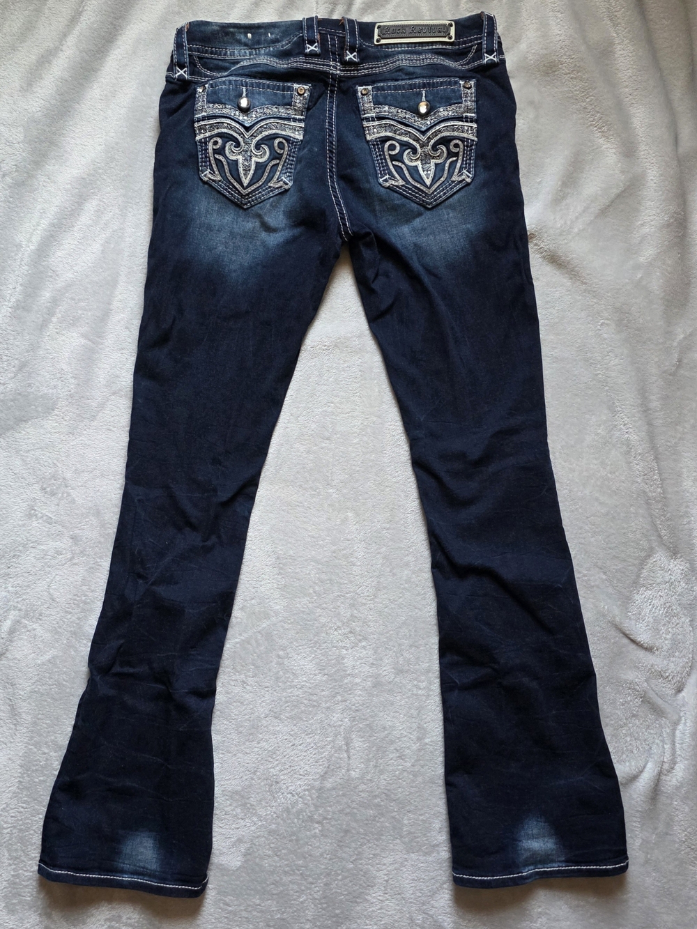 Rock Revival Dark Blue Bootcut Jeans with Embroidered Back Pockets